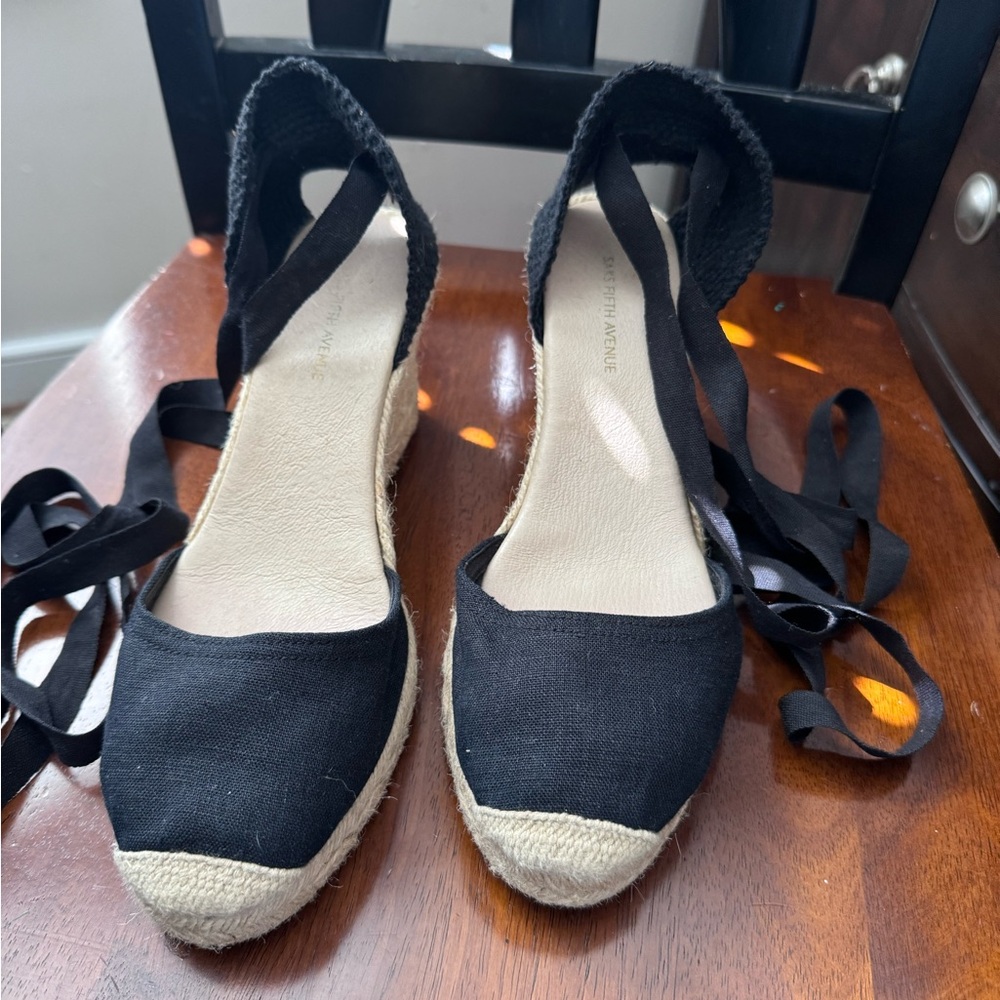 Black ankle tie espadrille wedges - Picture 2 of 4